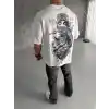 Unisex Baskılı Oversize T-Shirt - Beyaz
