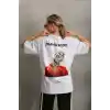Unisex Baskılı Oversize T-Shirt - Beyaz