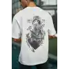 Unisex Baskılı Oversize T-Shirt - Beyaz