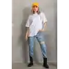 Unisex Baskılı Oversize T-Shirt - Beyaz
