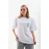 Unisex Baskılı Oversize T-Shirt - Beyaz