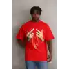 Unisex Baskılı Oversize T-Shirt - Kırmızı