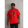 Unisex Baskılı Oversize T-Shirt - Kırmızı