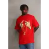 Unisex Baskılı Oversize T-Shirt - Kırmızı