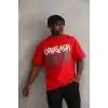 Unisex Baskılı Oversize T-Shirt - Kırmızı