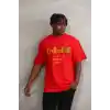 Unisex Baskılı Oversize T-Shirt - Kırmızı