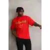 Unisex Baskılı Oversize T-Shirt - Kırmızı
