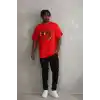 Unisex Baskılı Oversize T-Shirt - Kırmızı