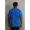 Unisex Baskılı Oversize T-Shirt - Mavi