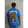 Unisex Baskılı Oversize T-Shirt - Mavi