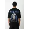 Unisex Baskılı Oversize T-Shirt - Siyah