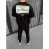 Unisex Baskılı Oversize T-Shirt - Siyah