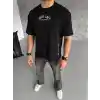 Unisex Baskılı Oversize T-Shirt - Siyah
