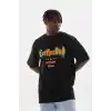 Unisex Baskılı Oversize T-Shirt - Siyah