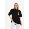 Unisex Baskılı Oversize T-Shirt - Siyah