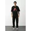 Unisex Baskılı Oversize T-Shirt - Siyah