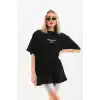 Unisex Baskılı Oversize T-Shirt - Siyah