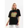 Unisex Baskılı Oversize T-Shirt - Siyah