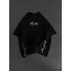 Unisex Baskılı Oversize T-Shirt - Siyah
