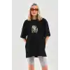 Unisex Baskılı Oversize T-Shirt - Siyah