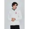 Unisex Baskılı Tam Fermuarlı Kapşonlu SweatShirt - Beyaz