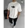 Unisex Bisiklet Yaka Baskılı Double Oversize T-Shirt - Beyaz