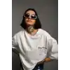 Unisex Bisiklet Yaka Baskılı Oversize T-Shirt - Beyaz