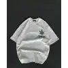 Unisex Bisiklet Yaka Baskılı Oversize T-Shirt - Beyaz