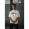 Unisex Bisiklet Yaka Baskılı Oversize T-Shirt - Beyaz