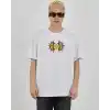Unisex Bisiklet Yaka Baskılı Oversize T-Shirt - Beyaz