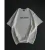 Unisex Bisiklet Yaka Baskılı Oversize T-Shirt - Beyaz