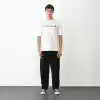 Unisex Bisiklet Yaka Baskılı Oversize T-Shirt - Beyaz