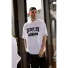 Unisex Bisiklet Yaka Baskılı Oversize T-Shirt - Beyaz