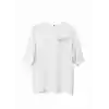 Unisex Bisiklet Yaka Baskılı Oversize T-Shirt - Beyaz