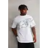Unisex Bisiklet Yaka Baskılı Oversize T-Shirt - Beyaz