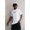 Unisex Bisiklet Yaka Baskılı Oversize T-Shirt - Beyaz