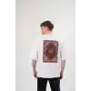 Unisex Bisiklet Yaka Baskılı Oversize T-Shirt - Beyaz