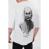 Unisex Bisiklet Yaka Baskılı Oversize T-Shirt - Beyaz