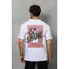 Unisex Bisiklet Yaka Baskılı Oversize T-Shirt - Beyaz