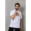 Unisex Bisiklet Yaka Baskılı Oversize T-Shirt - Beyaz