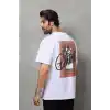 Unisex Bisiklet Yaka Baskılı Oversize T-Shirt - Beyaz