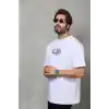 Unisex Bisiklet Yaka Baskılı Oversize T-Shirt - Beyaz