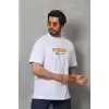 Unisex Bisiklet Yaka Baskılı Oversize T-Shirt - Beyaz