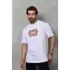 Unisex Bisiklet Yaka Baskılı Oversize T-Shirt - Beyaz