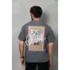 Unisex Bisiklet Yaka Baskılı Oversize T-Shirt - Füme