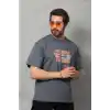 Unisex Bisiklet Yaka Baskılı Oversize T-Shirt - Füme