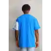 Unisex Bisiklet Yaka Baskılı Oversize T-Shirt - Mavi
