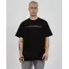 Unisex Bisiklet Yaka Baskılı Oversize T-Shirt - Siyah