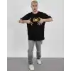 Unisex Bisiklet Yaka Baskılı Oversize T-Shirt - Siyah