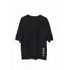 Unisex Bisiklet Yaka Baskılı Oversize T-Shirt - Siyah